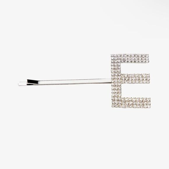 Rhinestone Alphabet Hair Clip - Silver- Letters A, E ,S - Picture 3 of 4